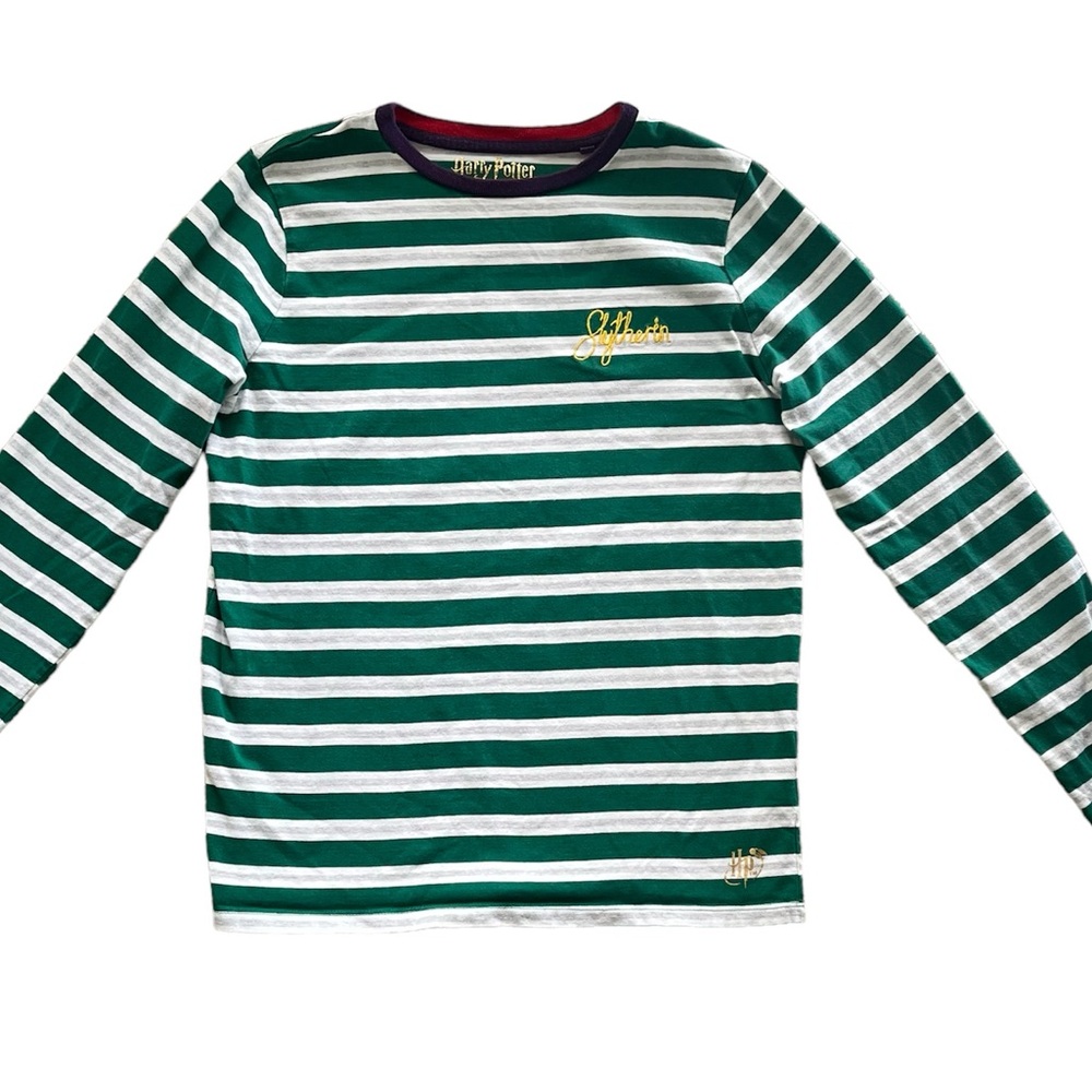 Mini Boden Harry Potter Slytherin Stripe LS Tee Kids Size 13-14 GUC Gree…